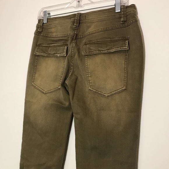 Free People Destructed Distressed Button Fly Jeans Green Tan Size 0 - Picture 6 of 10